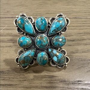 Blue Copper Turquoise Sterling Silver Adjustable Ring